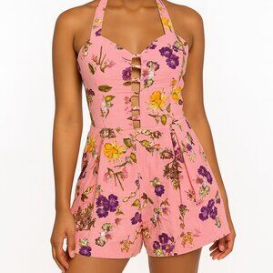 Depri Bubblegum Pink‎ Floral Halter Romper – Size Medium